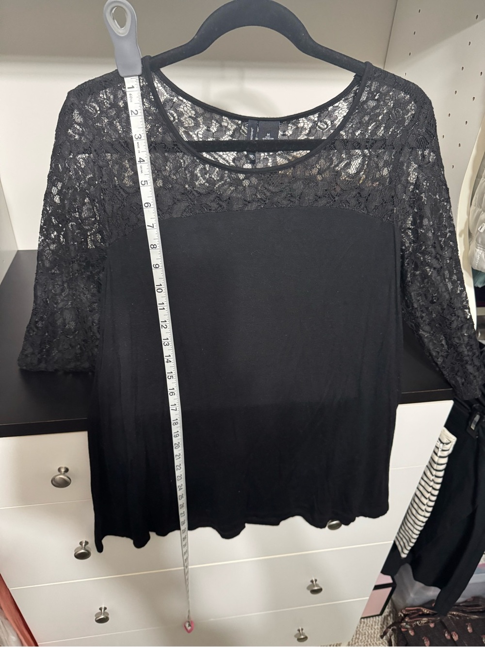 New Direction Black Lace Yoke Long Sleeve Top